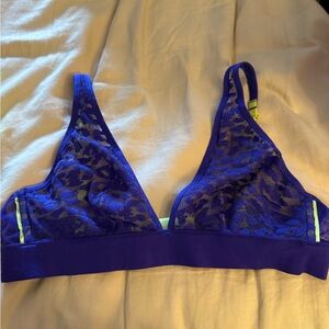 Victoria's Secret Sheer Lace Triangle Bralette in Royal Blue with Neon Trim